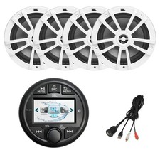 JBL Marine AM/FM/WB Receiver, 4x 6.5" 180W Boat White Speakers USB/AUX Adapter