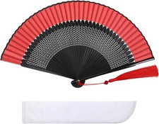 Folding Hand Fan for Women, Foldable Chinese Silk Bamboo Handheld Bamboo...