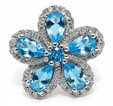 1CT Blue Topaz  White Topaz 925 Solid Sterling Silver Ring Sz 8 MB5-4