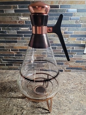 Vintage Pyrex Glass Coffee Carafe + Rare Warming Base + Lid