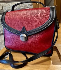 Vintage Roche Shoulder Bag Exotic Leather Crossbody Red & Black Handmade Y2K