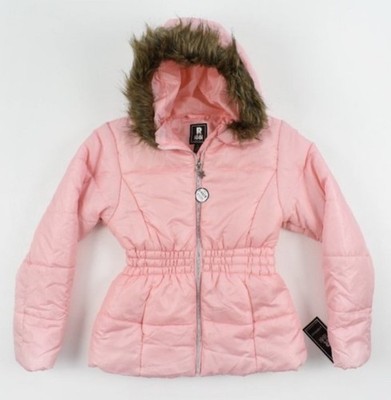 R1881 Rothschild Puffer Jacket for Girls in Pink Faux Fur Hood Scarf Size M10-12