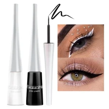 evpct 2Pcs White Black Liquid Eyeliner Set Waterproof White Eye Liners for Wo...