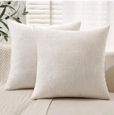 MIULEE 24x24 Inch Euro sham Burlap Linen Pillow Covers Set of 2 - Cream White...