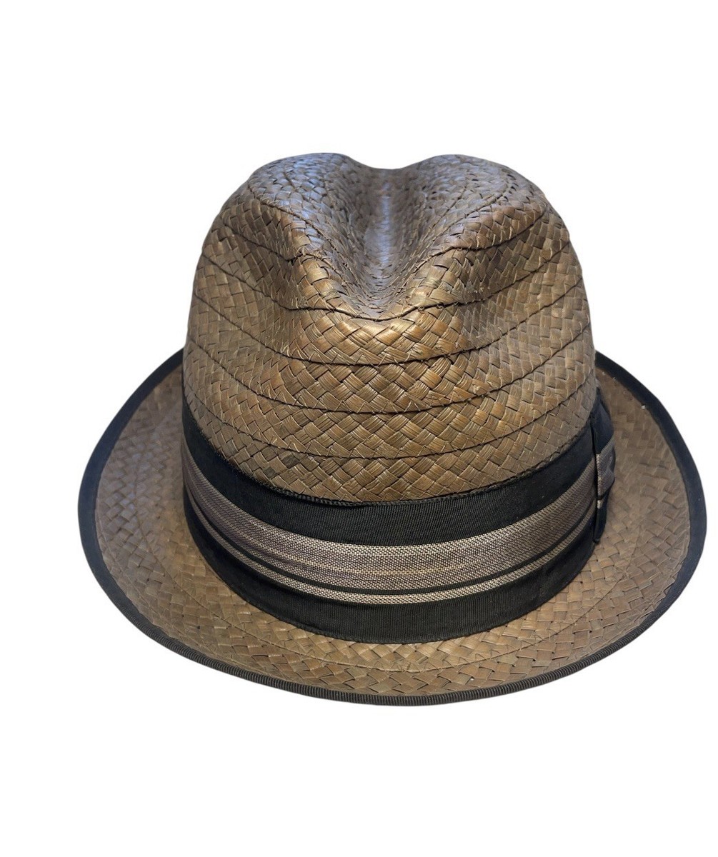 1950s Penny's Marathon Straw Brim Tan/Brown Bowler's Hat Size 71/8