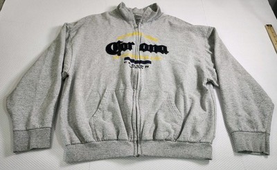 Unisex gray zip-up hoodie feat the Corona Extra beer logo Size XL