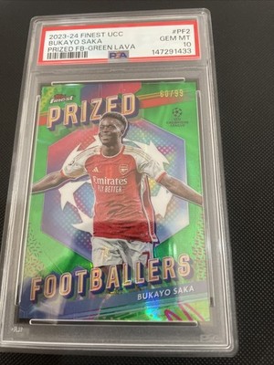 Topps 2023/24 Finest UCC Bukayo Saka Green Lava Football Card /99 Arsenal PSA 10
