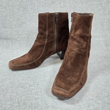Vtg NINE WEST Y2K Womens Suede Leather Boots Square Toe Size 6.5 Brown Genuine