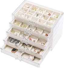 Acrylic Jewelry Organizer w/5 Drawers -Storage for All Your Jewelry - Stackable