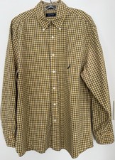 Nautica Classic Fit Men  s Button Down Navy/Yellow Plaid Long Sleeve Shirt L EUC