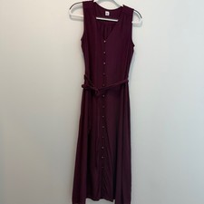 GAP Women's Medium Burgundy Sleeveless Button Front Midi Dress Tie Waist