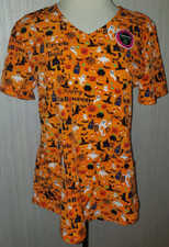 Women's Scrubstar Halloween Trick Or Treat Orange V-Neck Ltwt Scrub Top Small