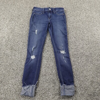 Hollister Jeans Womens Dark Blue Denim Pants Low Rise Skinny Legging  Stretch