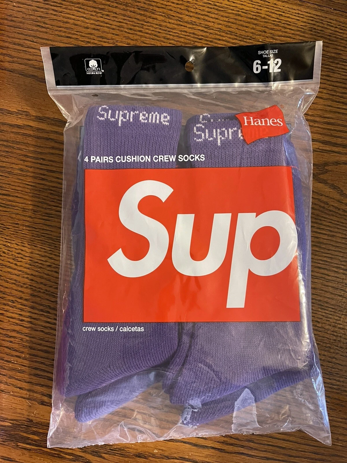 Pack de 4 chaussettes Supreme x Hanes Crew violettes pour hommes taille L 6 12 flambant neuves S/S 2021 ?