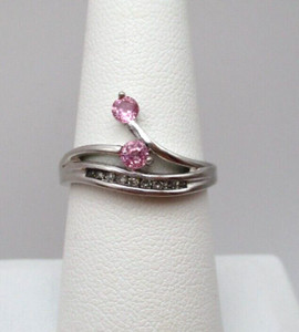 10K White Gold Pink Topaz & Diamond Ring Size 7.25 [R194]