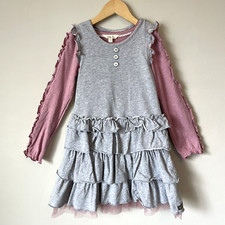 Matilda Jane Girls Size 6 Gray Ruffled Tulle Dress Matching Pink Ruffle Top Lot