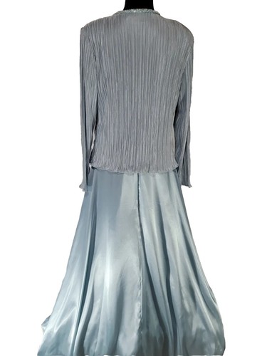 VESTIDO FORMAL CACHET TALLA 18 2 PIEZAS CHAQUETA ARRUGADA CON CUENTAS FALDA DE SATÉN CORPIÑO ARRUGADO - Imagen 11 de 20