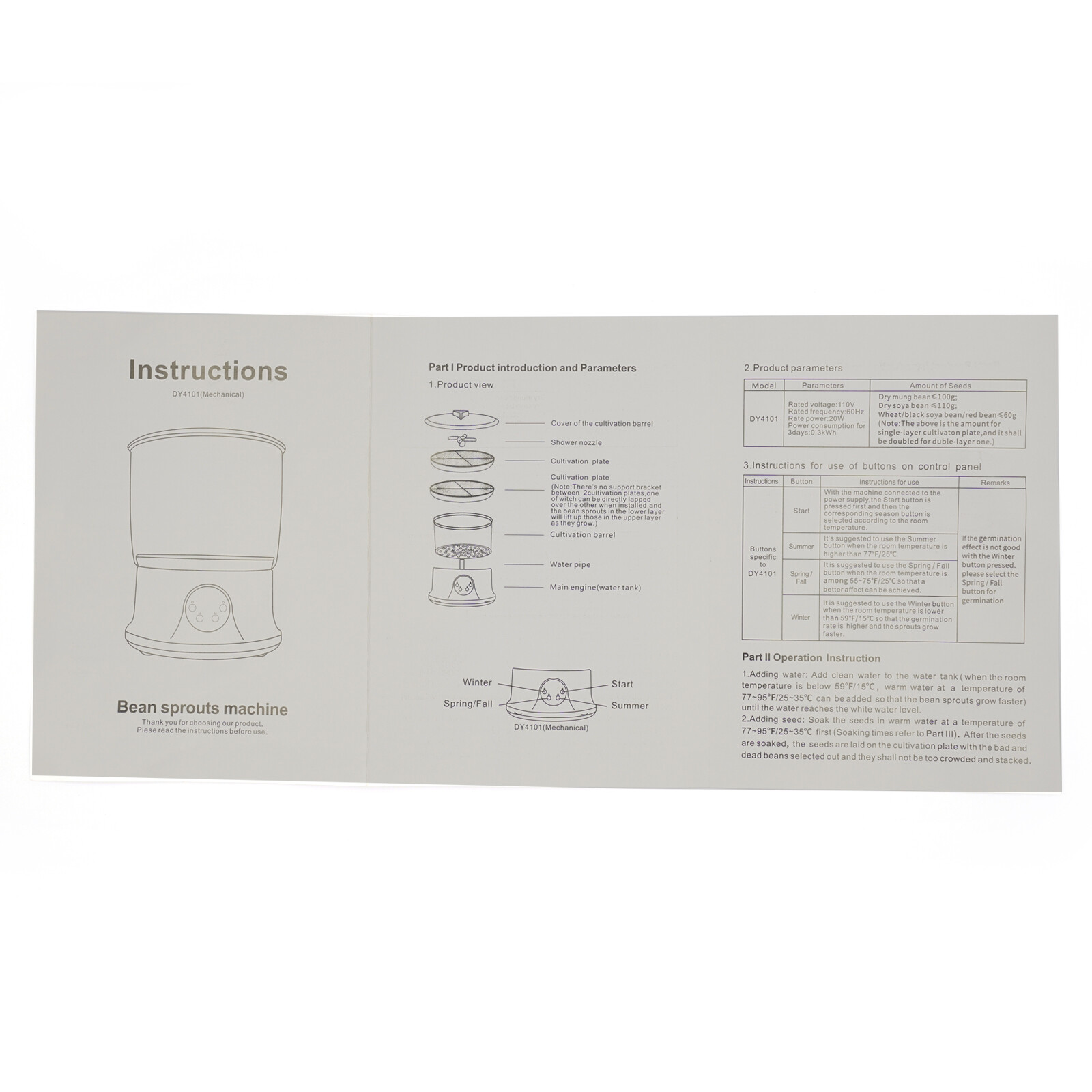 Automatic Bean Sprouts Machine Thermostat Seeds Growing Dual-Layer Bean Sprouter