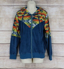 L&b Lucky & Blessed Womens Terry Full Zip Jacket W/ Lace Trim Size Small Teal