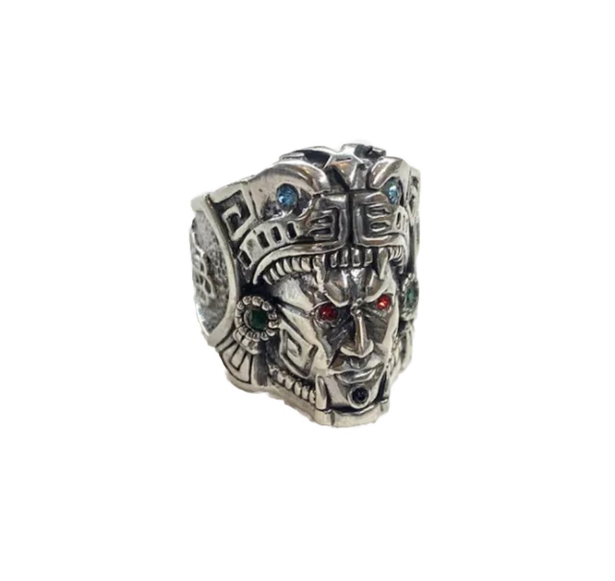 Aztec Jaguar Sun God Warrior Ring Silver 925 Azteca Guerrero Aztec Jaguar Sun God Warrior Ring Silver 925 Azteca Guerrero