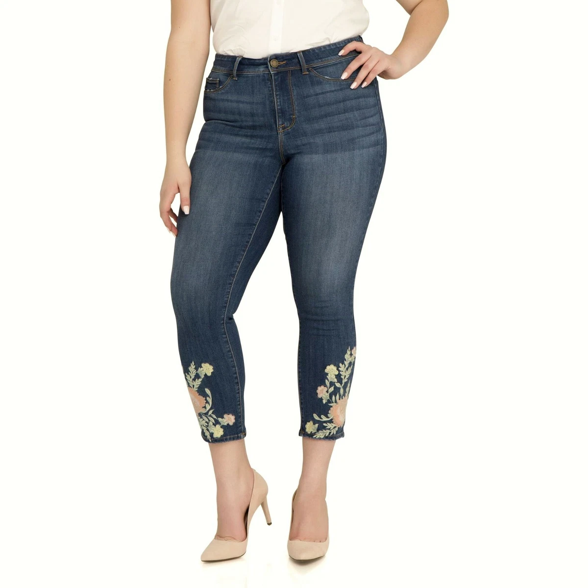 Jordache Women s High Rise Ankle Legging Jeans with Floral Embroidery Size 18