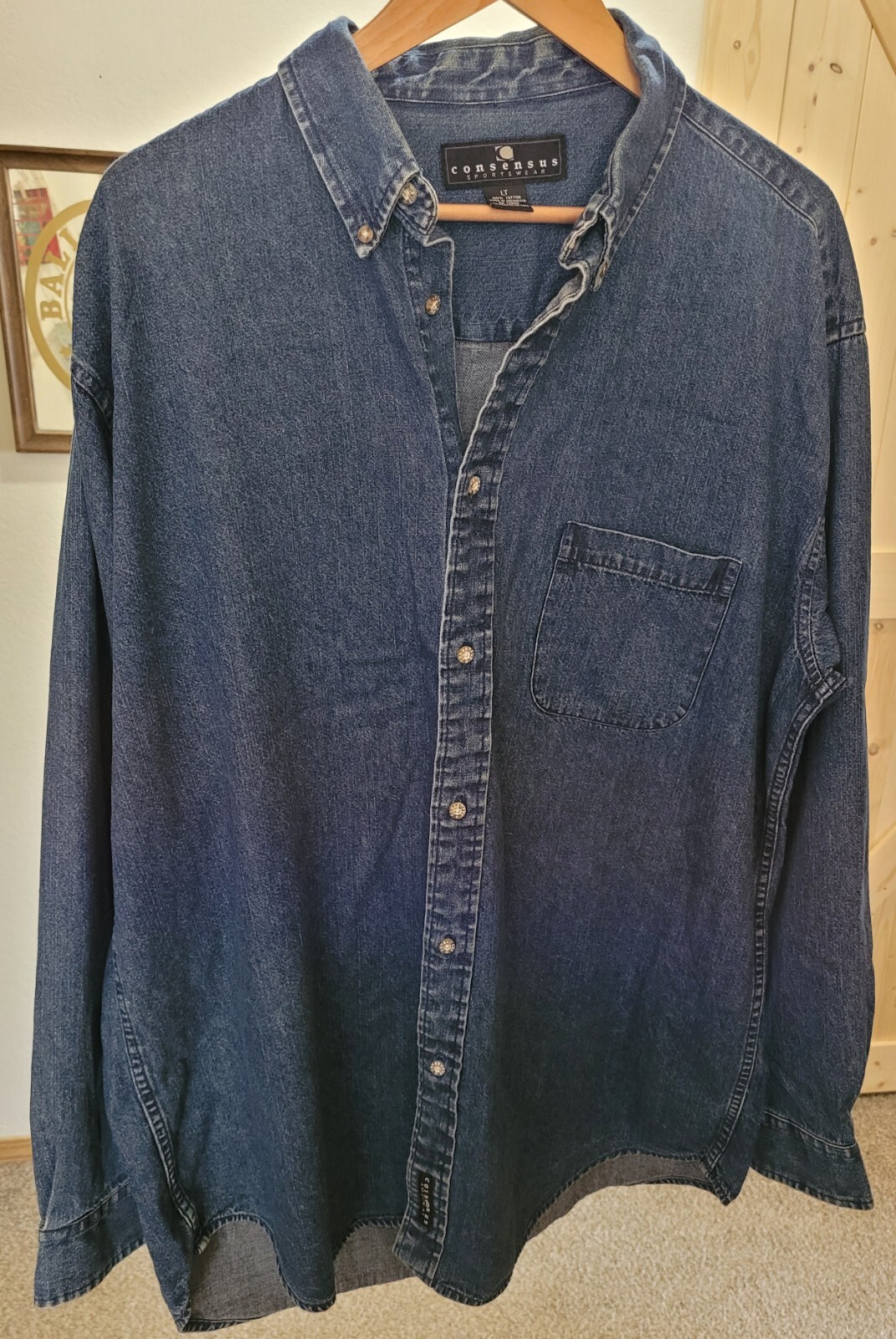 Consensus Sportswear blue jean denim jacket mens size LT Large Tall
