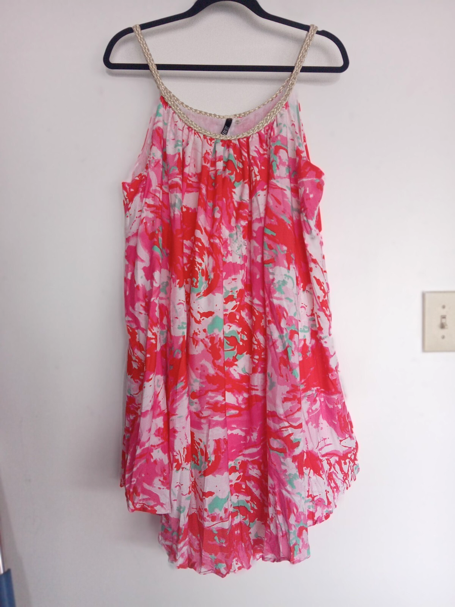 NWOT's Kaktus size XL pink & white sleeveless dress, gold braided neckline  | eBay