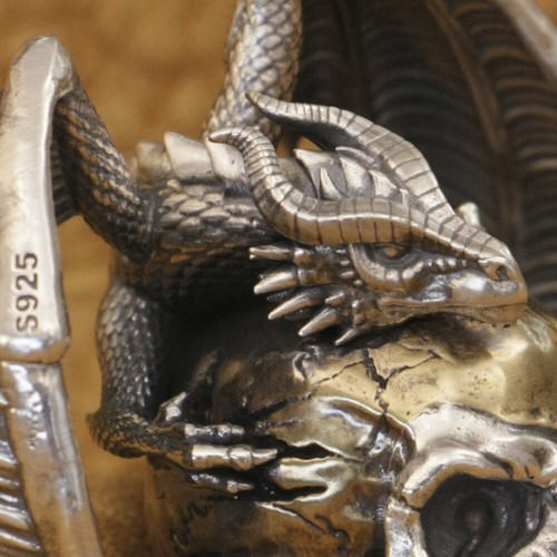 925 Sterling Silver Flying Dragon Punk Skull Pendant Jewelry TA380D Version A - Picture 7 of 12