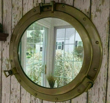 24" Brass Antique Finish Nautical Porthole Mirror Cabin Large Wall Decorative