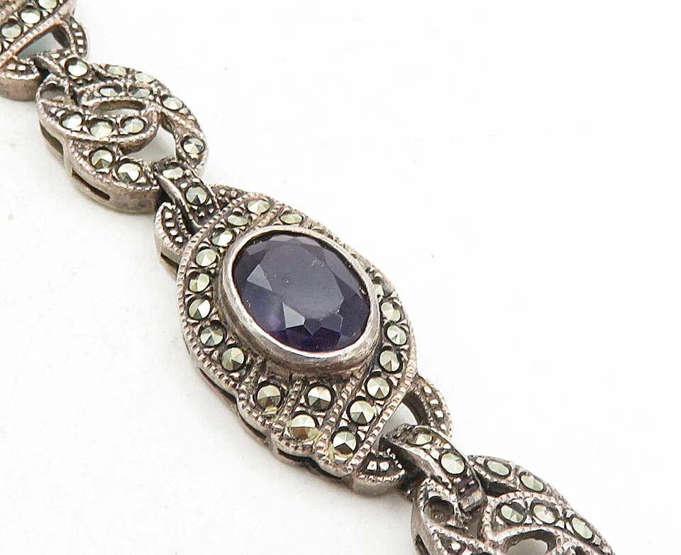 925 Silver  Vintage Amethyst Citrine Peridot & Topaz Chain Bracelet  BT4108 - Image 3 of 4