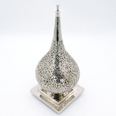  Moroccan Handmade Brass/Copper (Chromed) Table Lamp 20''x9'' Silver, Unique Tear 