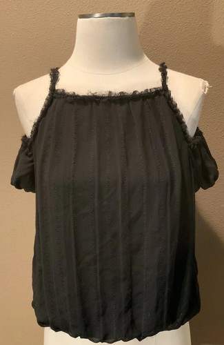 Max Studio XS Black Cold Shoulder Luxe Blouse Top