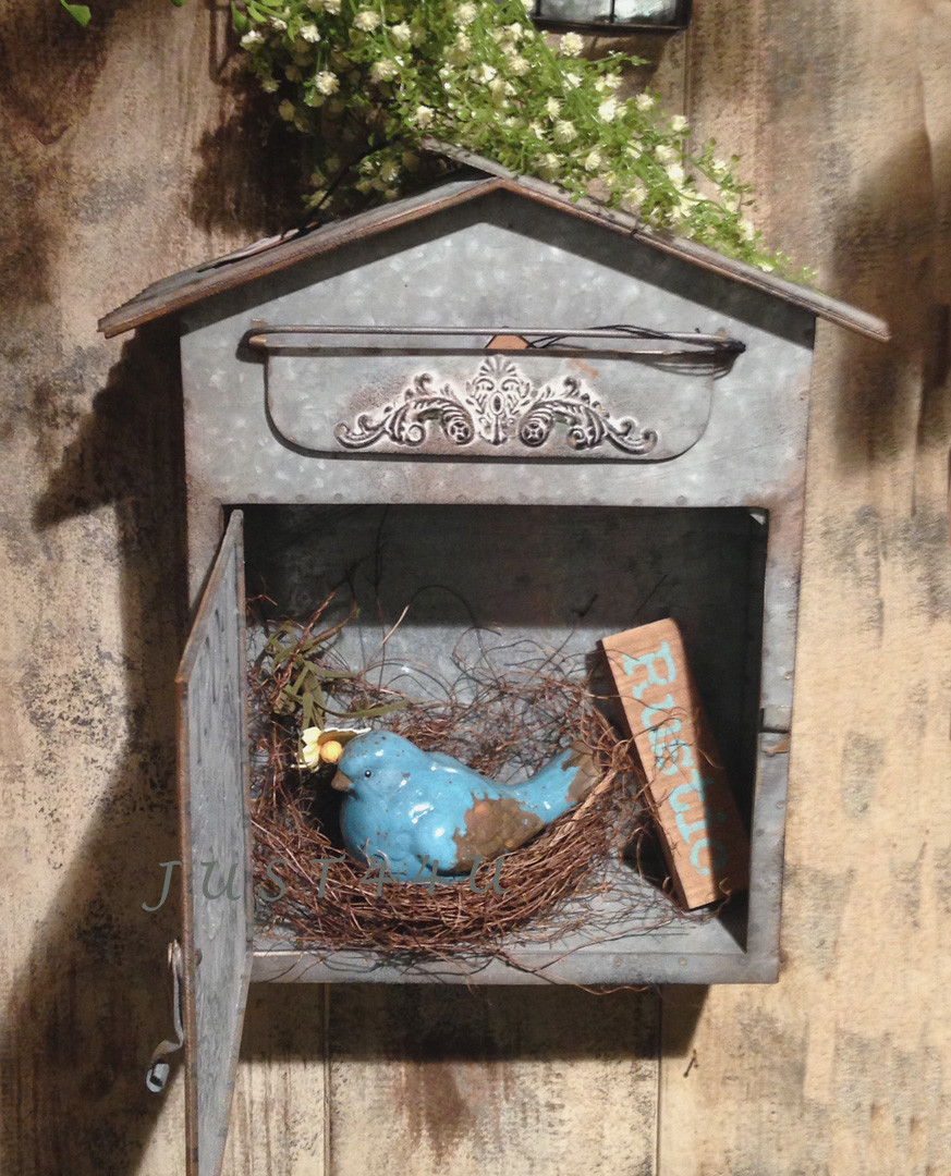 Vintage Chic Shabby Cottage Metal Bird House Mailbox~French Letter