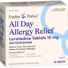 All Day Allergy Relief Loratadine 10 mg Tablets Foster & Thrive 90 Count