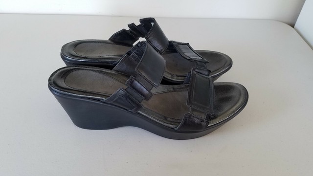 NAOT Treasure Black Two Strap Leather Wedge Slide Sandals Size 41 US 10-10.5 | eBay