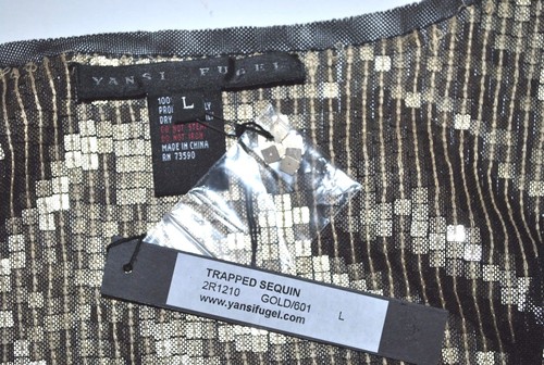 YANSI FUGEL Women's Trapped Sequin GOLD SQUARE SEQUINS BLACK MESH TANK nwt LARGE - Picture 5 of 5