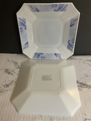 (2) Square Blue And White CHINBULL Opal Glassware Plates 8 3/4  Plates