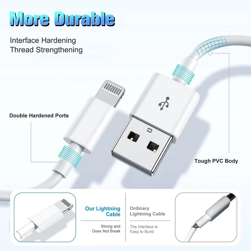 For Apple iPhone 5 6 7 8 X XR 11 12 13 Pro Max USB Lead Fast Charger Cable Cord - Image 4 of 4