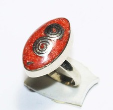 Tibetan Red Coral Handmade Gemstone Jewelry Ring Free Size