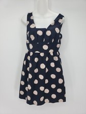 Ann Taylor Loft Dress Women 4P Petite Black Beige Sleeveless Big Polka Dots