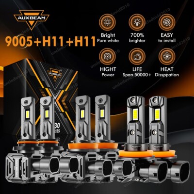 AUXBEAM Canbus LED Headlight 9005 H11 High Low Beam H11 Fog Bulbs 6500K 24000LM