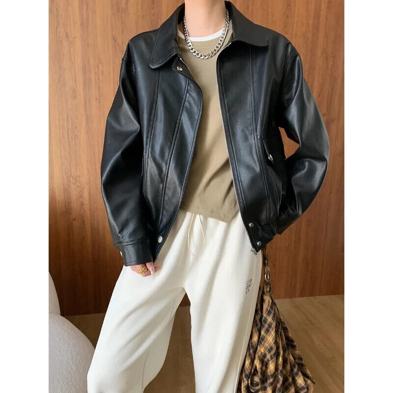 Women Oversized Black Leather Bomber Jacket Vintage 90s Women Oversized Black Leather Bomber Jacket Vintage 90s