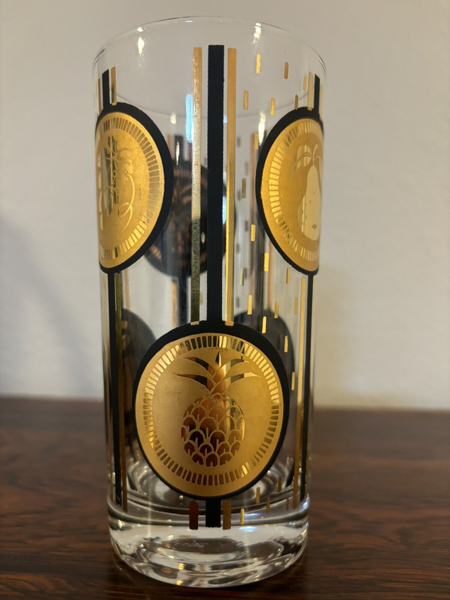 Rare Fred Press Gold Coin Glasses - Fruit Motif - Near mint! Signed.