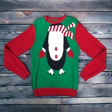 Ugly Christmas Sweater Size M Penguin North Pole Red Green Funny Xmas Knit