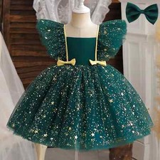Baby Girl Green Sequin Party Dress Newborn 1 Year Birthday Princess Outfit Kids