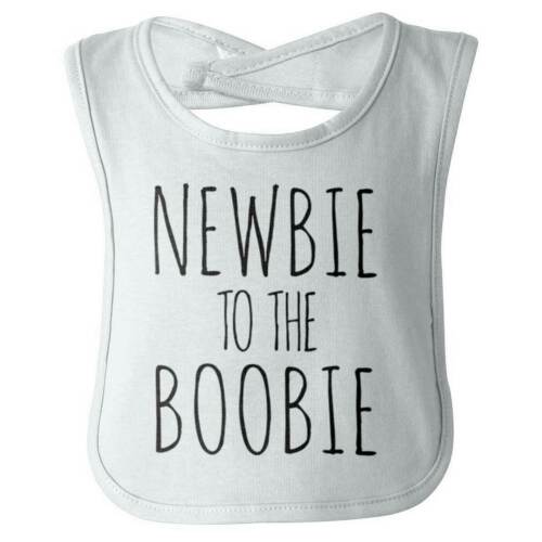 Newbie Boobie Funny Newborn Cute Gift Outfit Newborn Baby Boy Girl Drooler Bibs - Afbeelding 1 van 9