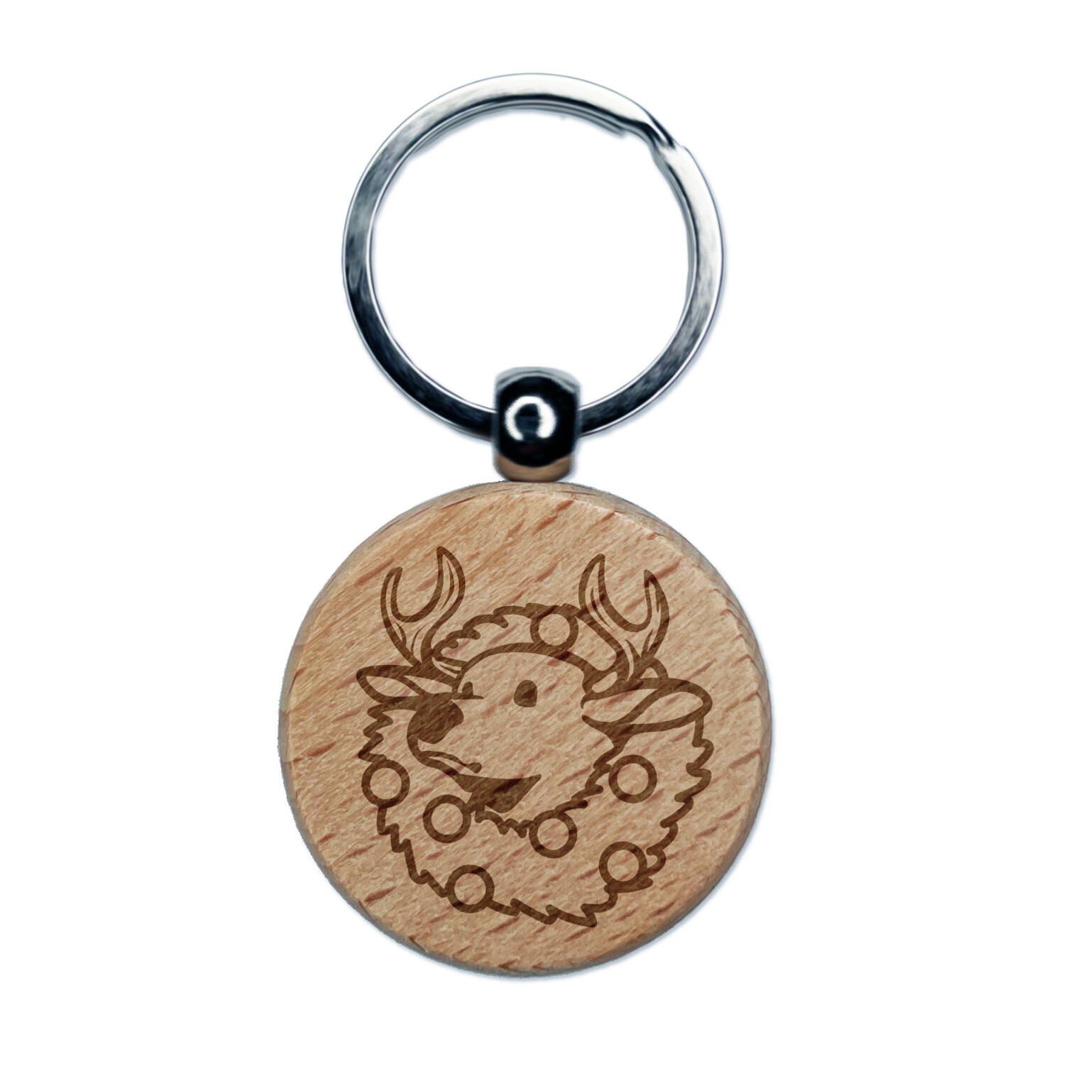 Christmas Deer Antler Wreath Engraved Wooden Keychain Charm  
