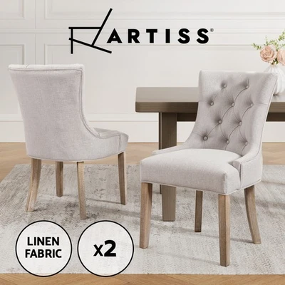 Artiss 2x Dining Chairs French Provincial Retro Chair Linen Button Tufted Beige - image 1 of 4