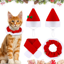 4 Pieces Christmas Cat Costumes Set Cat Santa Hats with Scarf and Collar Xmas Ou