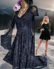 A star is born asos black beaded Lace Skater 20s gatsby evening party dress 8